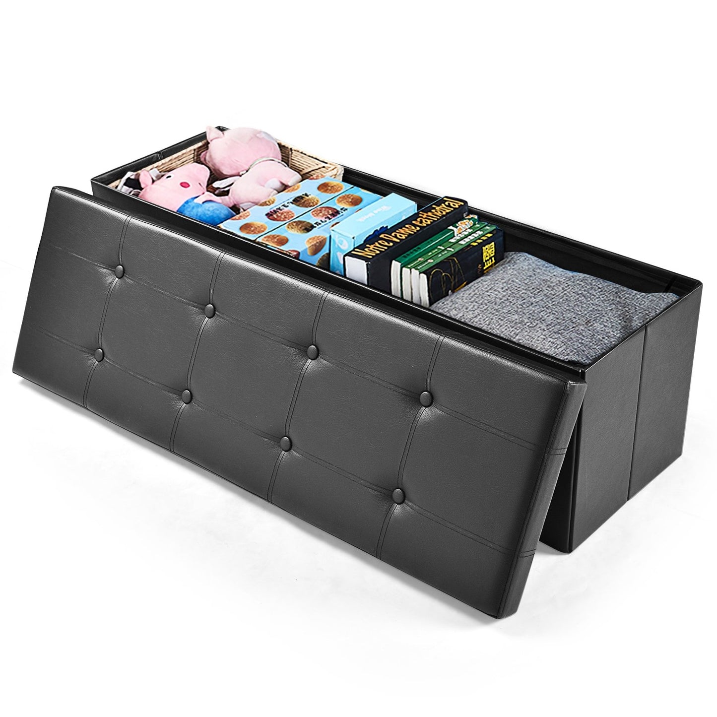 45 Inches Large Folding Ottoman Storage Seat, Black Shoe Racks & Storage Benches   at Gallery Canada