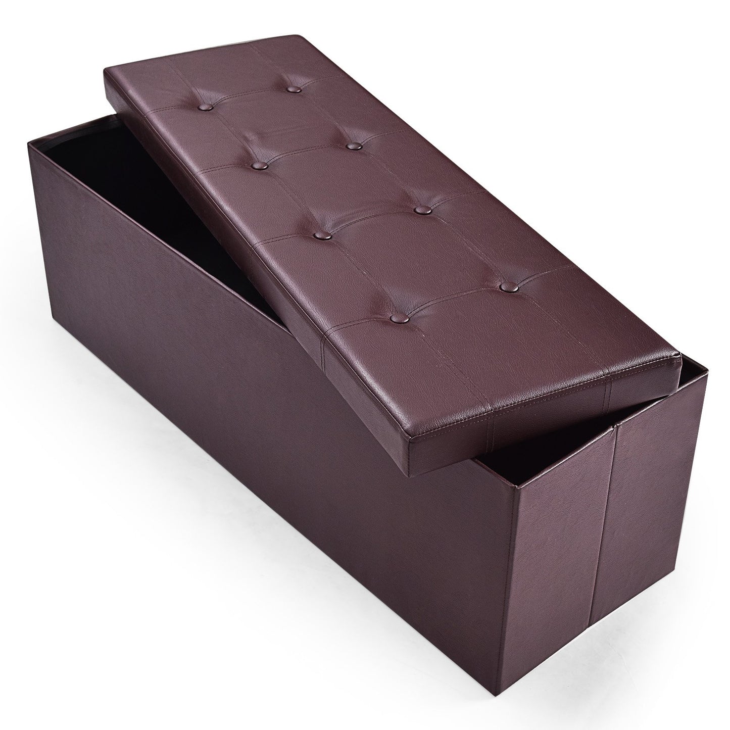 45 Inch Large Folding Ottoman Storage Seat - Brown, Brown Shoe Racks & Storage Benches   at Gallery Canada