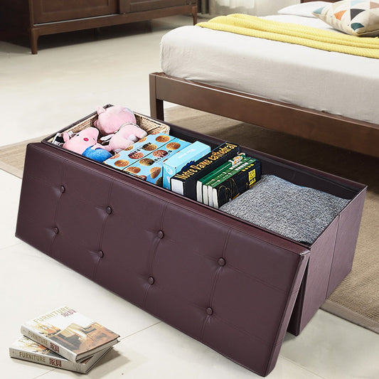 45 Inch Large Folding Ottoman Storage Seat - Brown, Brown Shoe Racks & Storage Benches   at Gallery Canada