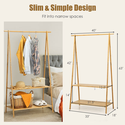 Bamboo Clothes Hanging Rack with 2-Tier Storage Shelf for Entryway Bedroom, Natural Clothing & Closet Storage   at Gallery Canada
