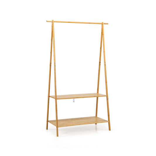 Bamboo Clothes Hanging Rack with 2-Tier Storage Shelf for Entryway Bedroom, Natural Clothing & Closet Storage   at Gallery Canada