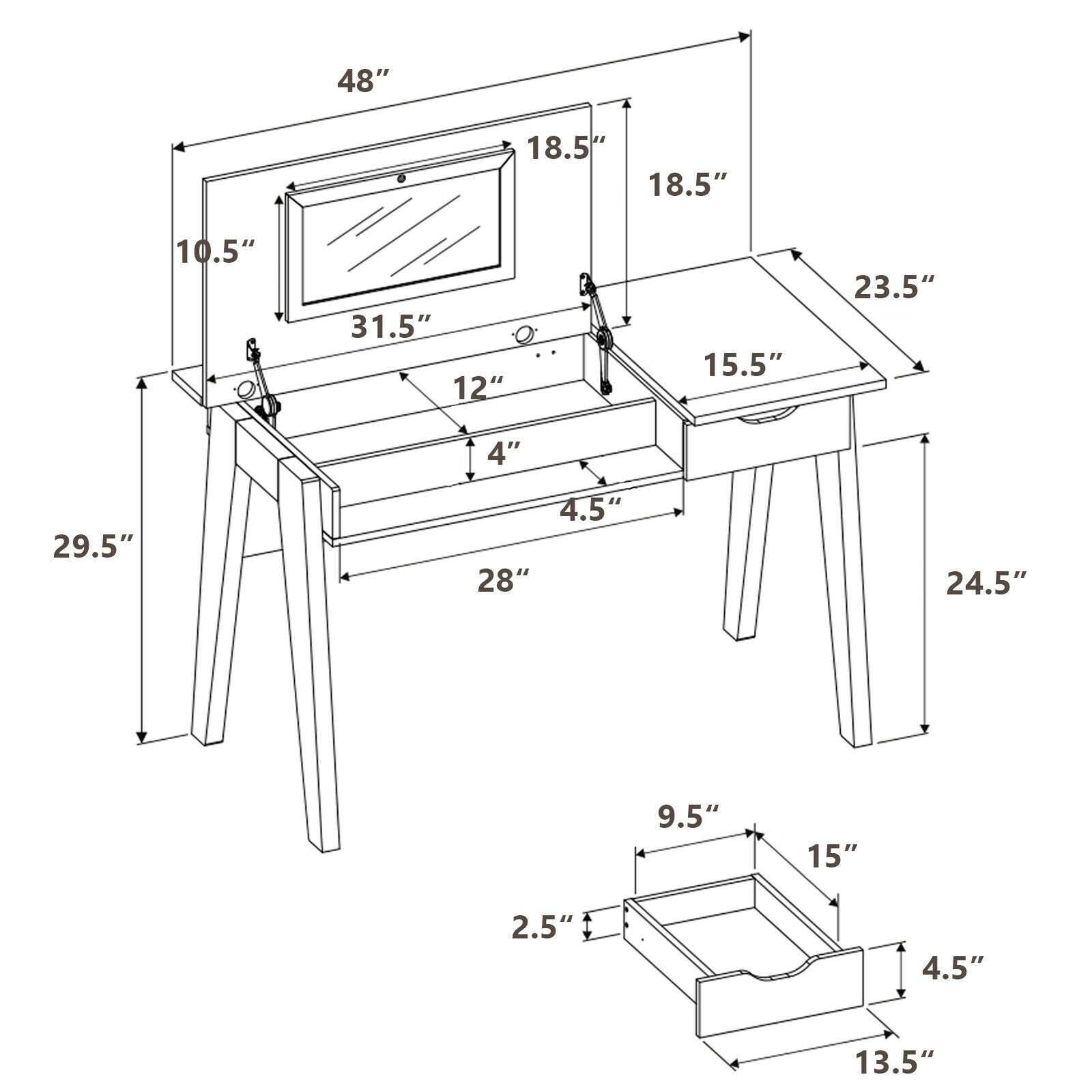 Dressing Table with Flip Mirror and Storage Drawer, Brown - Gallery Canada