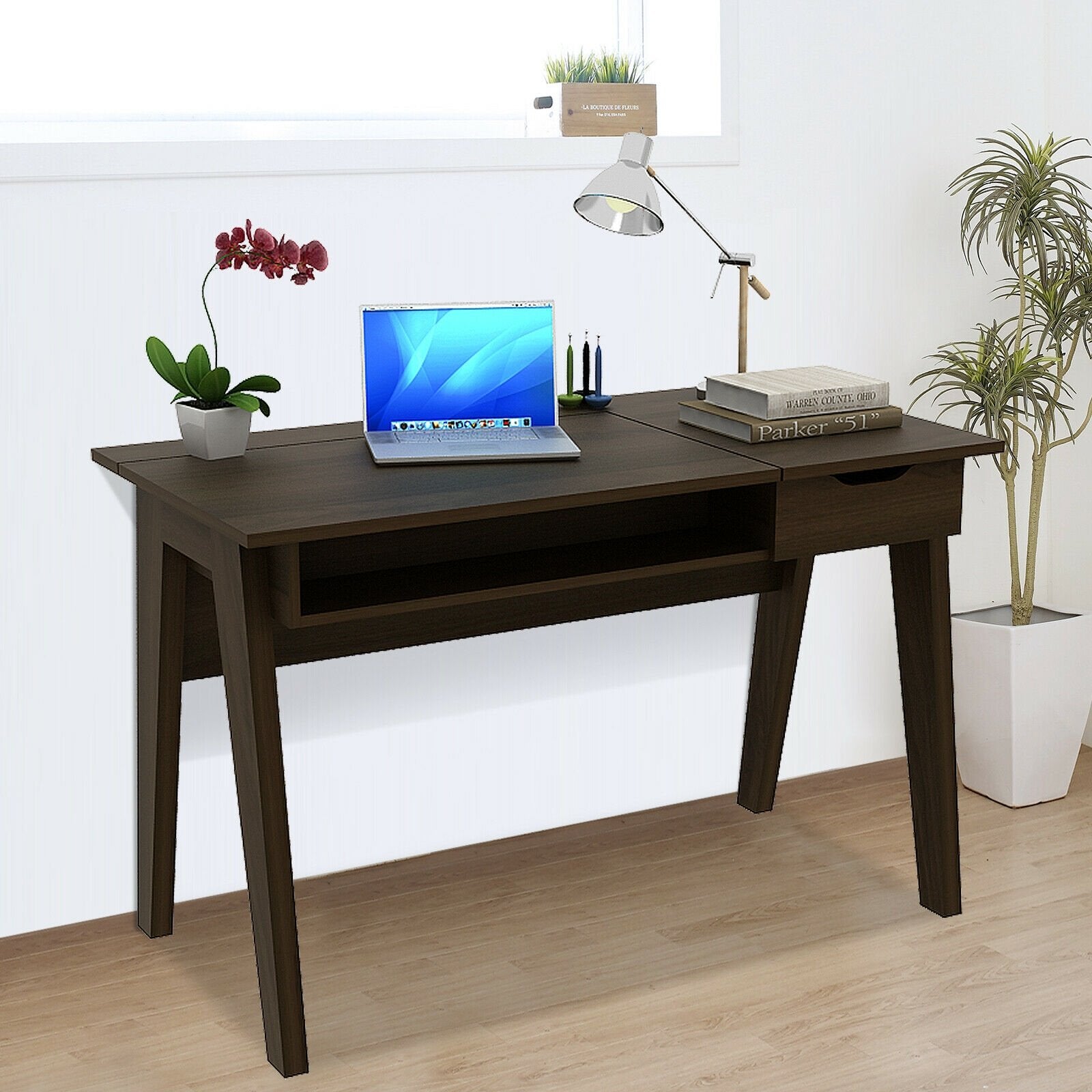 Dressing Table with Flip Mirror and Storage Drawer, Brown - Gallery Canada