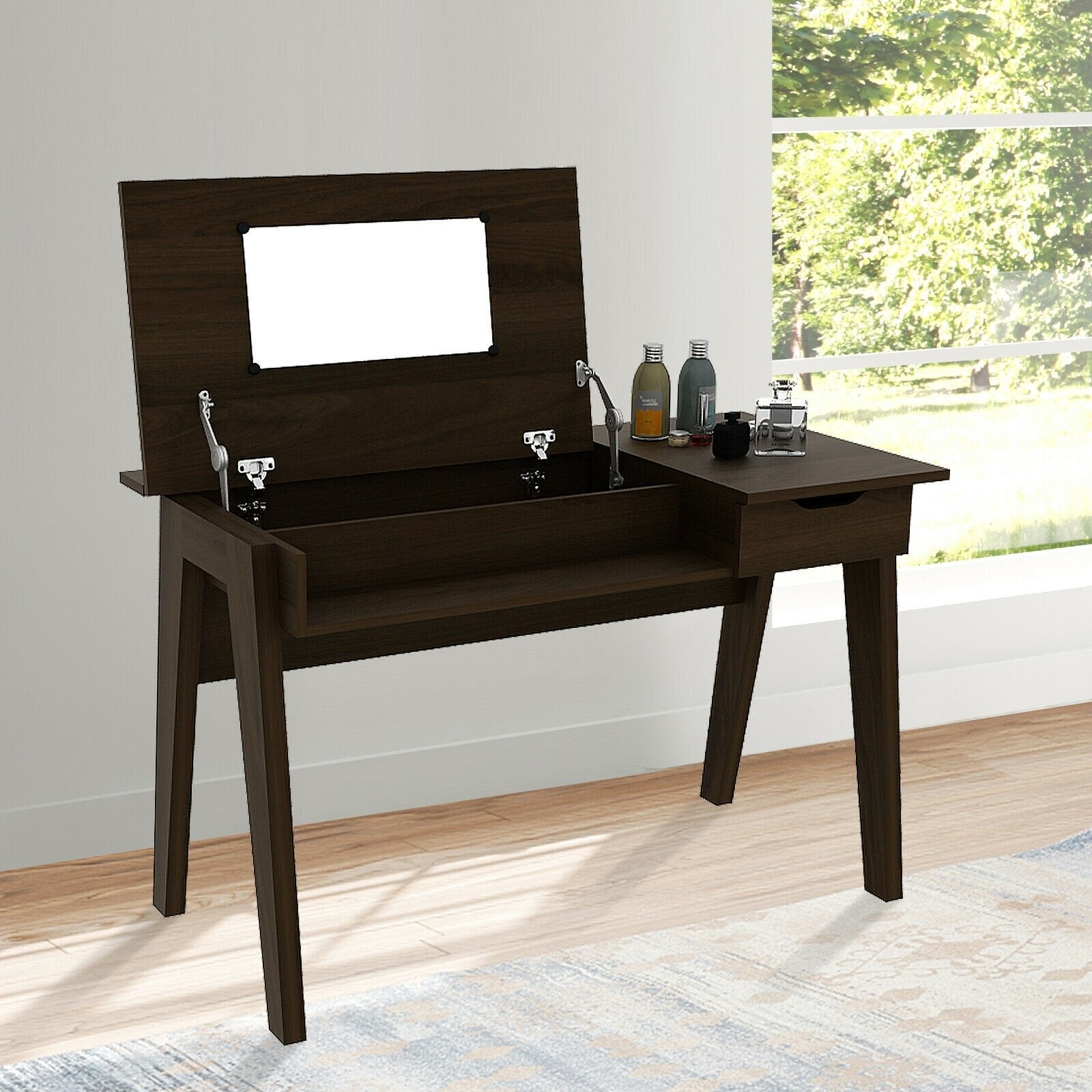 Dressing Table with Flip Mirror and Storage Drawer, Brown Makeup Vanities   at Gallery Canada