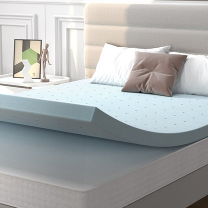 4 Inch Gel Injection Memory Foam Mattress Top Ventilated Mattress Double Bed-Full Size, Blue - Gallery Canada