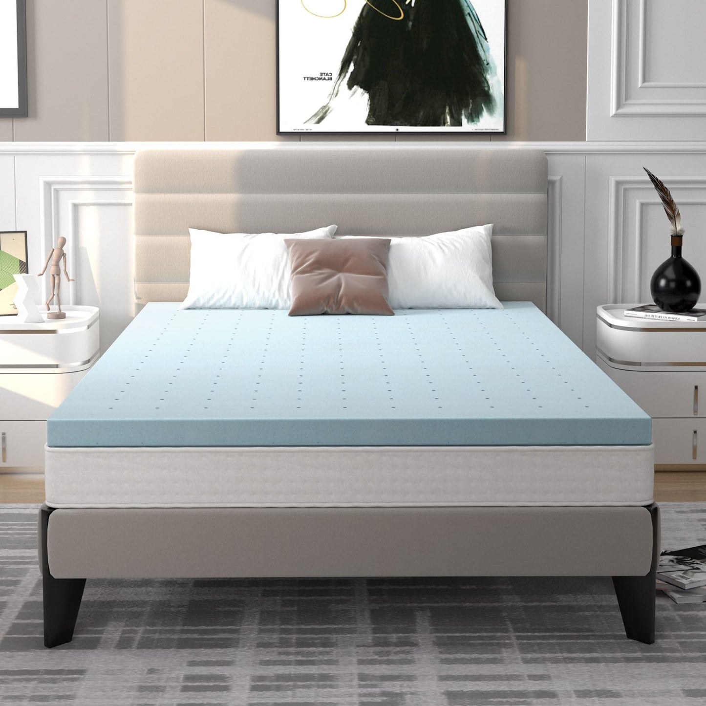 4 Inch Gel Injection Memory Foam Mattress Top Ventilated Mattress Double Bed-Full Size, Blue - Gallery Canada