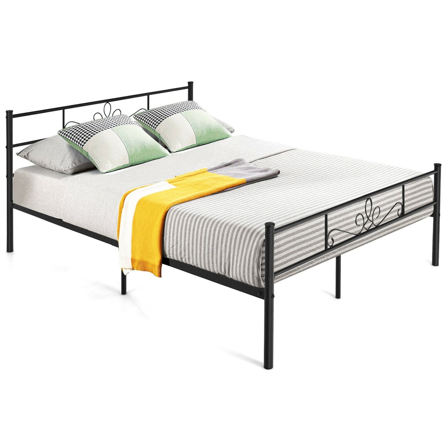 Twin/Full/Queen Size Metal Bed Frame with Headboard and Footboard-Queen Size, Black Simple Bed Frame   at Gallery Canada