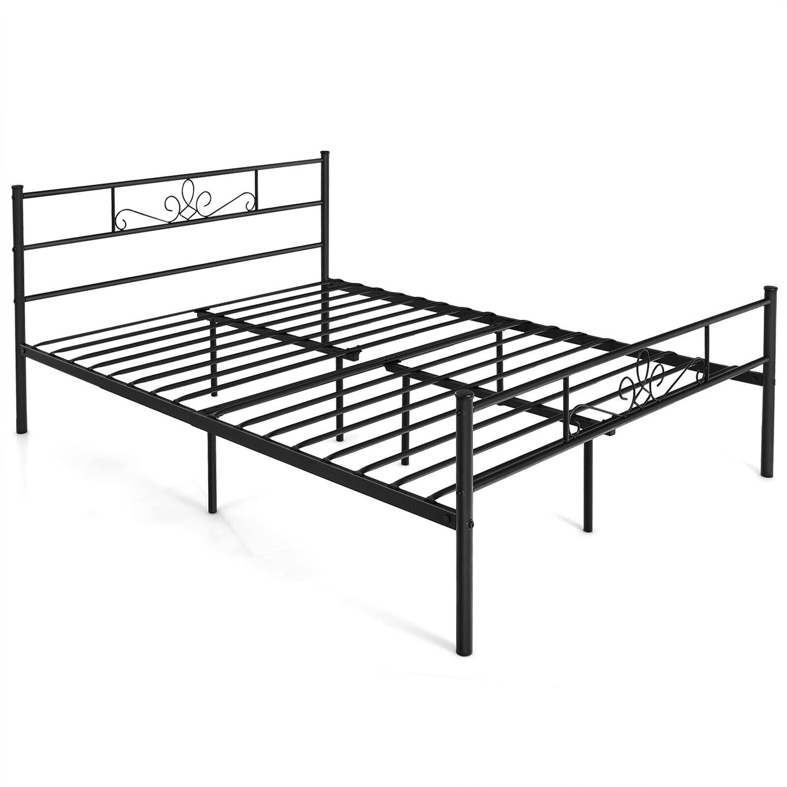 Twin/Full/Queen Size Metal Bed Frame with Headboard and Footboard-Queen Size, Black Simple Bed Frame   at Gallery Canada