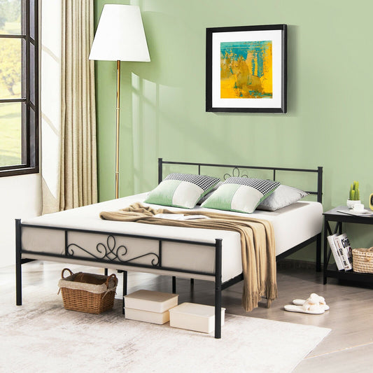 Twin/Full/Queen Size Metal Bed Frame with Headboard and Footboard-Queen Size, Black - Gallery Canada