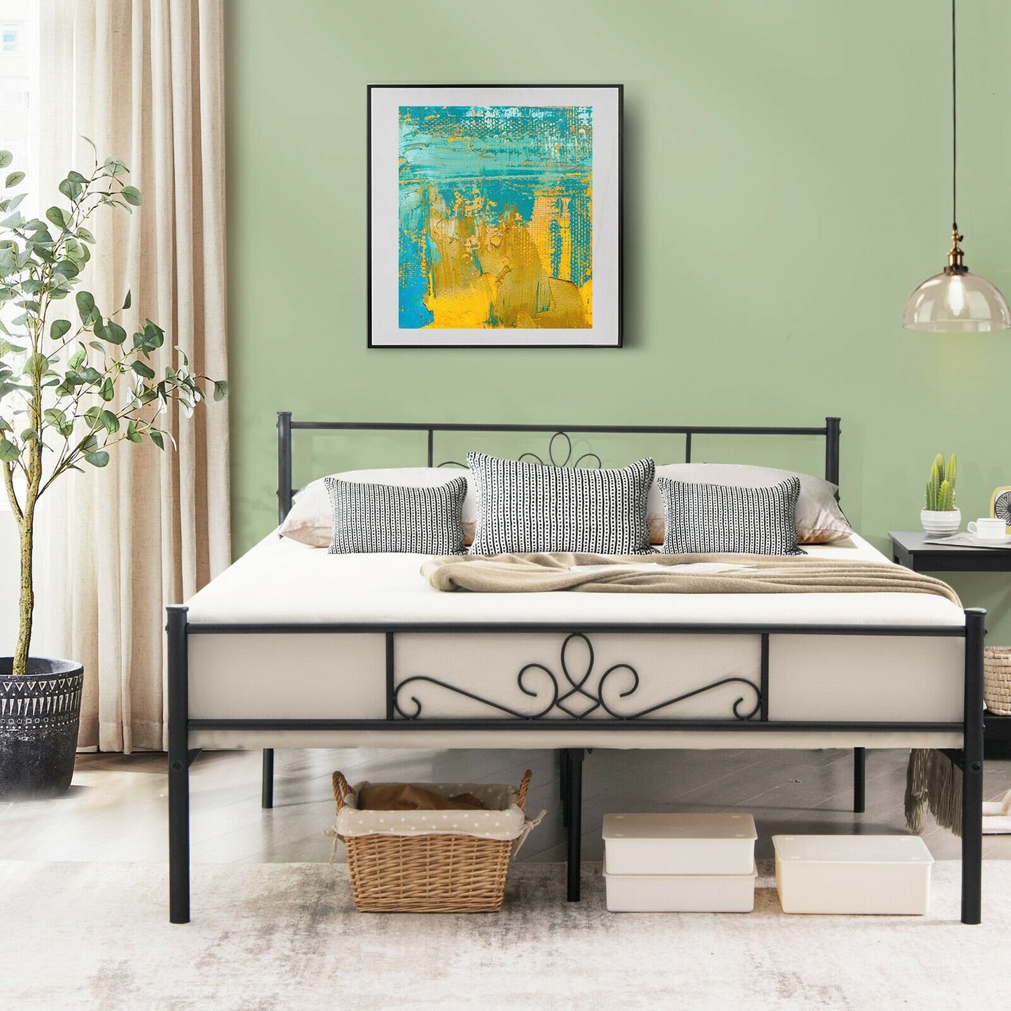 Twin/Full/Queen Size Metal Bed Frame with Headboard and Footboard-Queen Size, Black Simple Bed Frame   at Gallery Canada