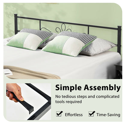 Twin/Full/Queen Size Metal Bed Frame with Headboard and Footboard-Queen Size, Black Simple Bed Frame   at Gallery Canada