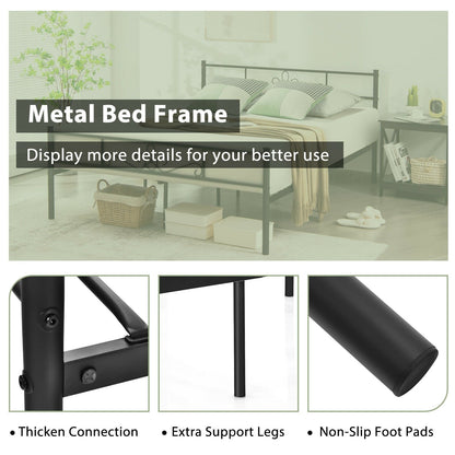 Twin/Full/Queen Size Metal Bed Frame with Headboard and Footboard-Queen Size, Black Simple Bed Frame   at Gallery Canada