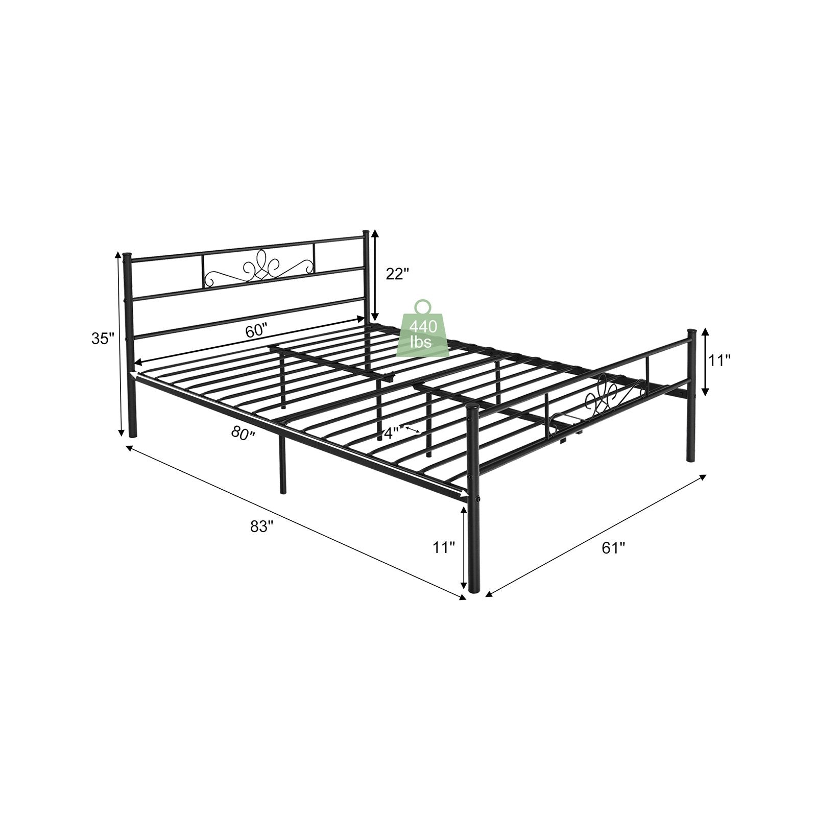 Twin/Full/Queen Size Metal Bed Frame with Headboard and Footboard-Queen Size, Black Simple Bed Frame   at Gallery Canada