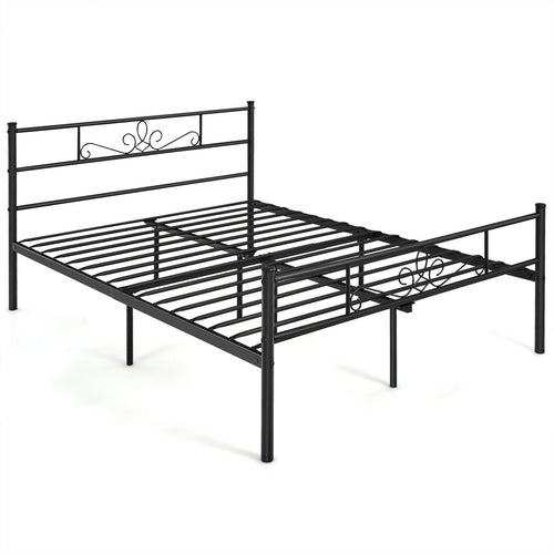 Twin/Full/Queen Size Metal Bed Frame with Headboard and Footboard-Full Size, Black