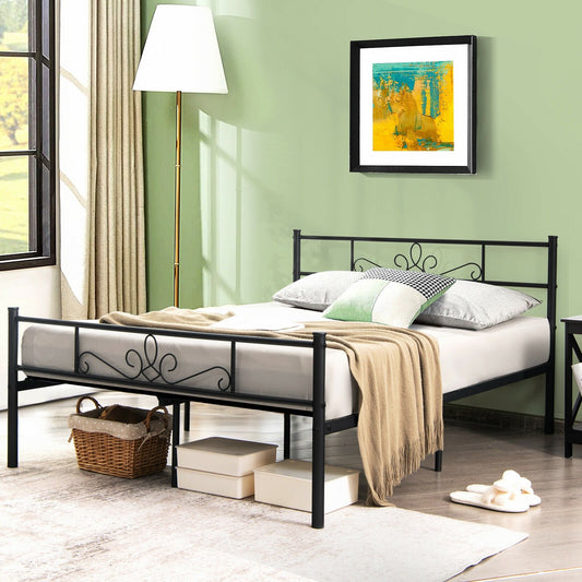 Twin/Full/Queen Size Metal Bed Frame with Headboard and Footboard-Full Size, Black Simple Bed Frame   at Gallery Canada