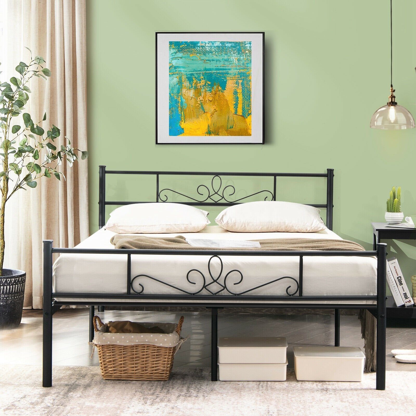 Twin/Full/Queen Size Metal Bed Frame with Headboard and Footboard-Full Size, Black Simple Bed Frame   at Gallery Canada