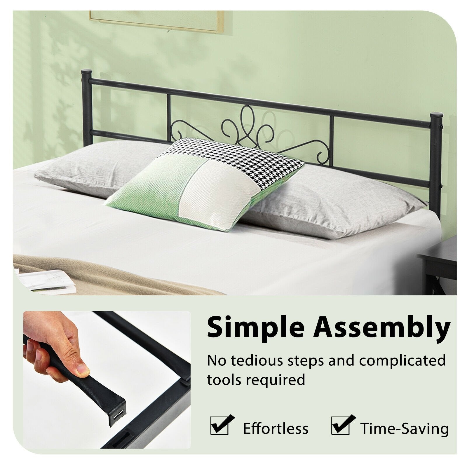 Twin/Full/Queen Size Metal Bed Frame with Headboard and Footboard-Full Size, Black Simple Bed Frame   at Gallery Canada