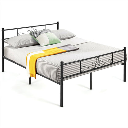 Twin/Full/Queen Size Metal Bed Frame with Headboard and Footboard-Full Size, Black Simple Bed Frame   at Gallery Canada