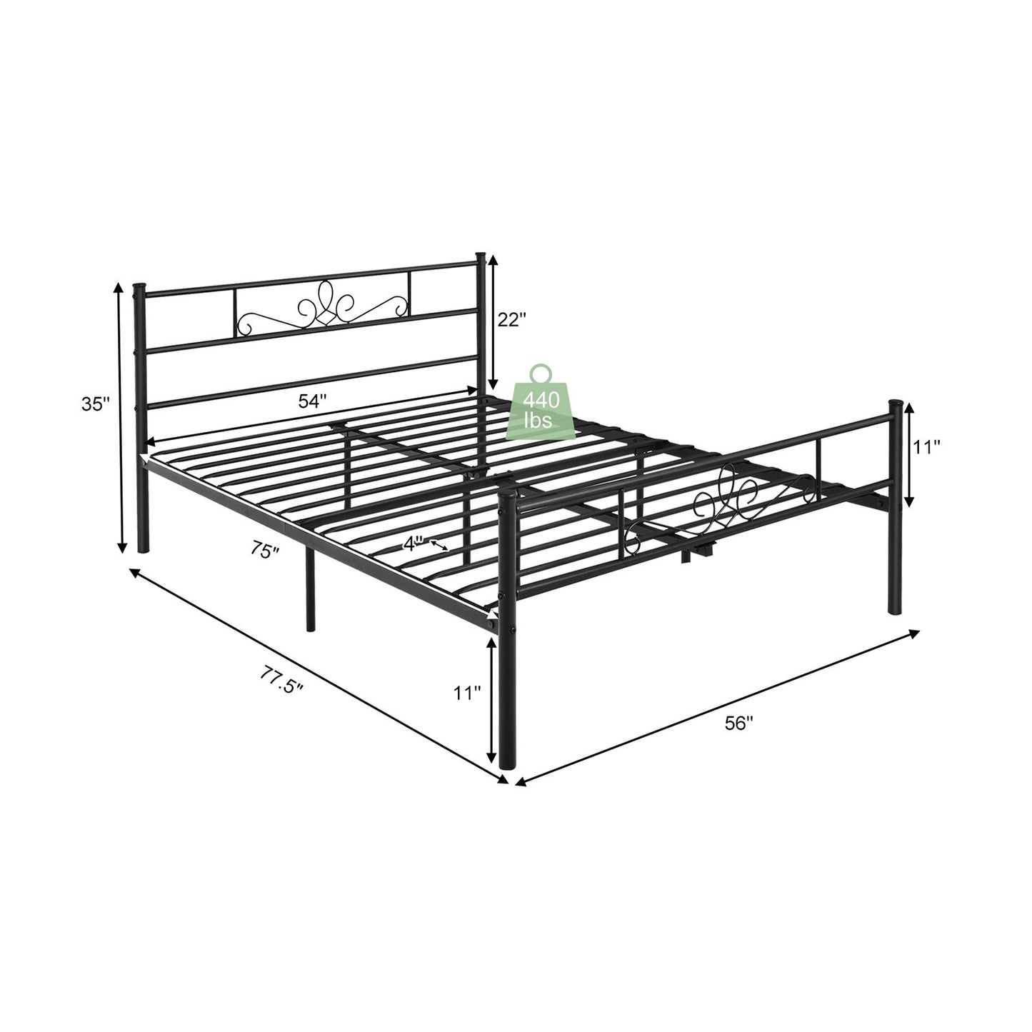 Twin/Full/Queen Size Metal Bed Frame with Headboard and Footboard-Full Size, Black Simple Bed Frame   at Gallery Canada