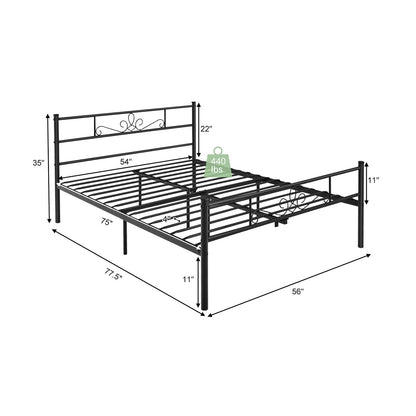 Twin/Full/Queen Size Metal Bed Frame with Headboard and Footboard-Full Size, Black Simple Bed Frame   at Gallery Canada