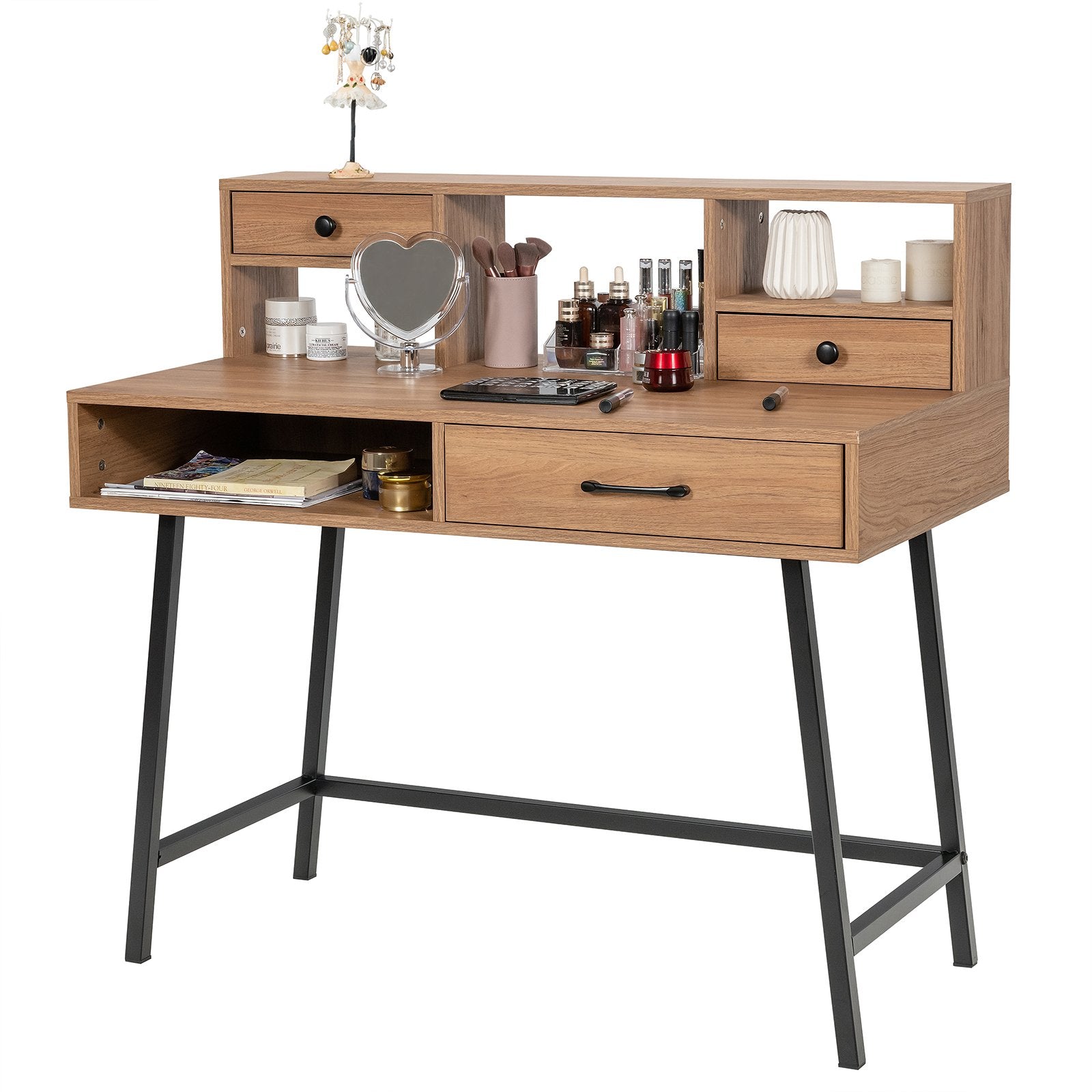 42-Inch Vanity Desk with Tabletop Shelf and 2 Drawers, Natural Makeup Vanities   at Gallery Canada