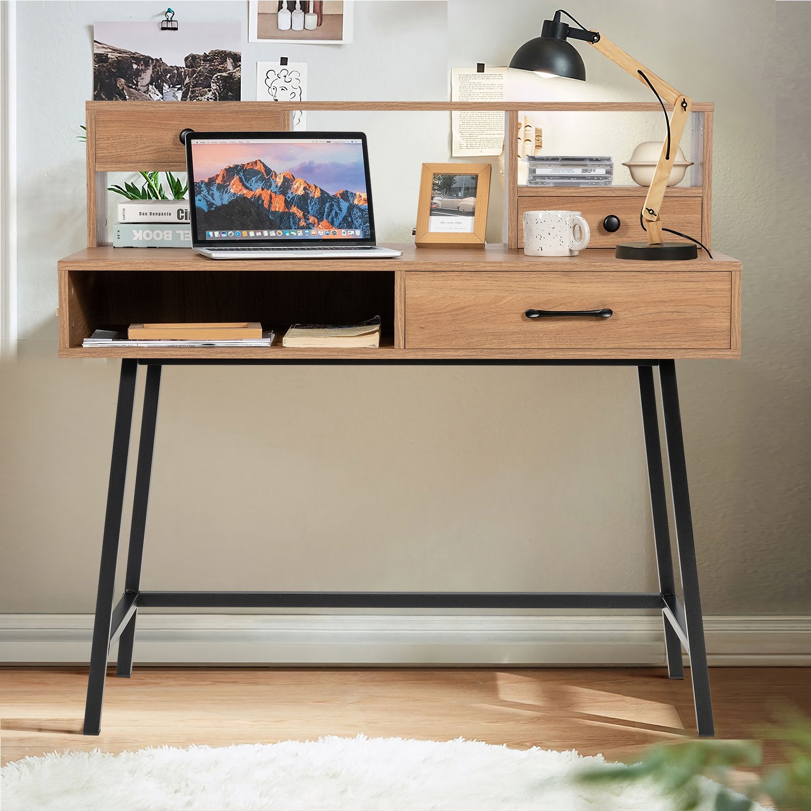 42-Inch Vanity Desk with Tabletop Shelf and 2 Drawers, Natural Makeup Vanities   at Gallery Canada