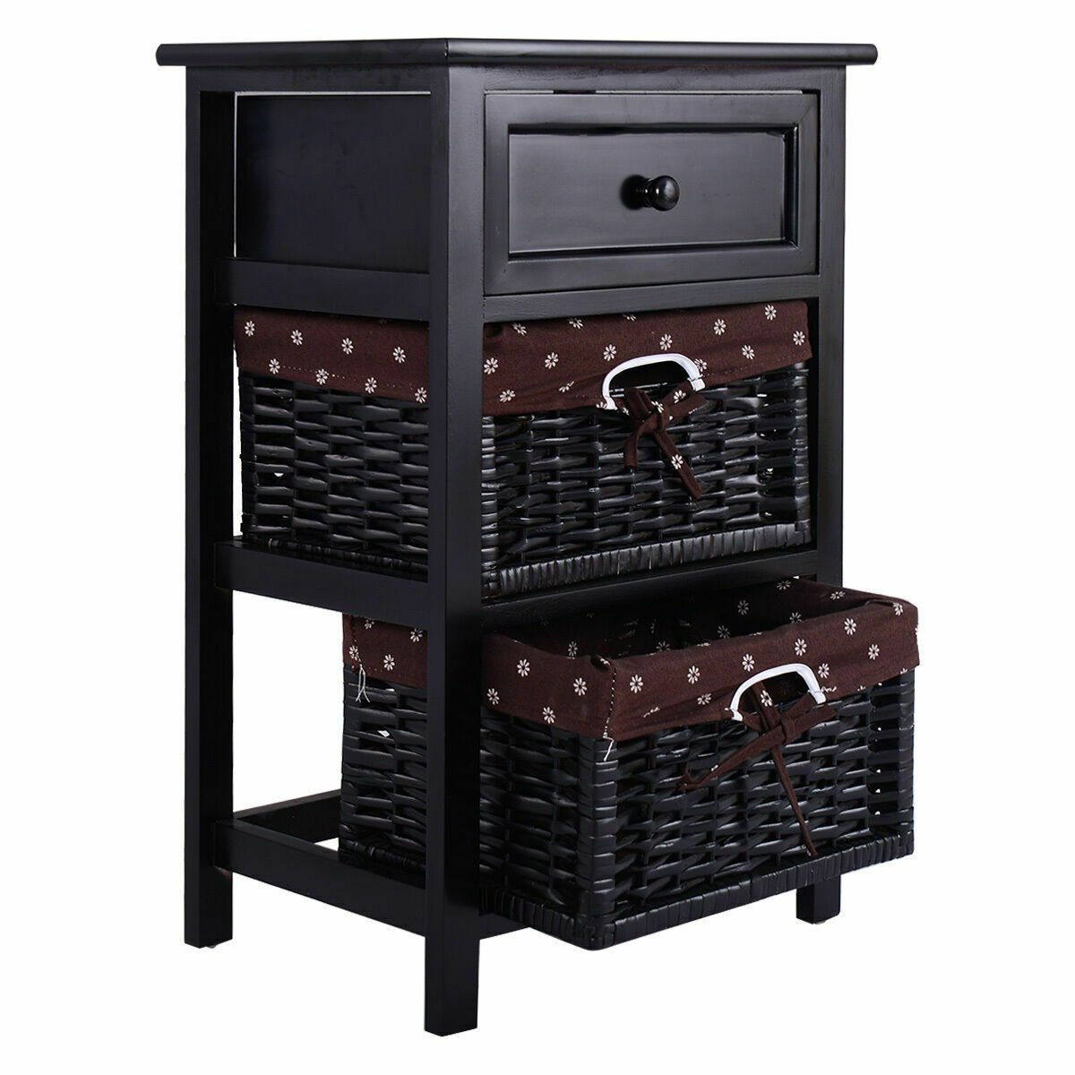 3 Tier Set of 2 Wood Nightstand with 1 and 2 Drawer , Black - Gallery Canada