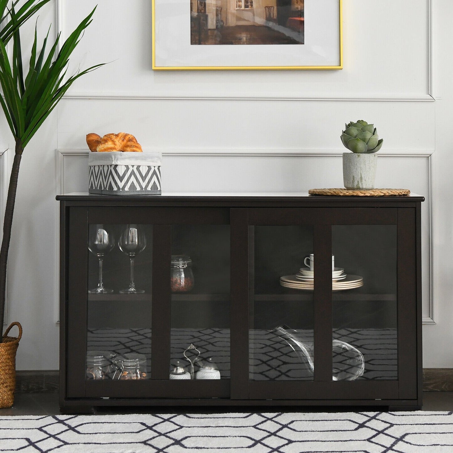 Sideboard Buffet Cupboard Storage Cabinet with Sliding Door, Brown Sideboards Cabinets & Buffets   at Gallery Canada