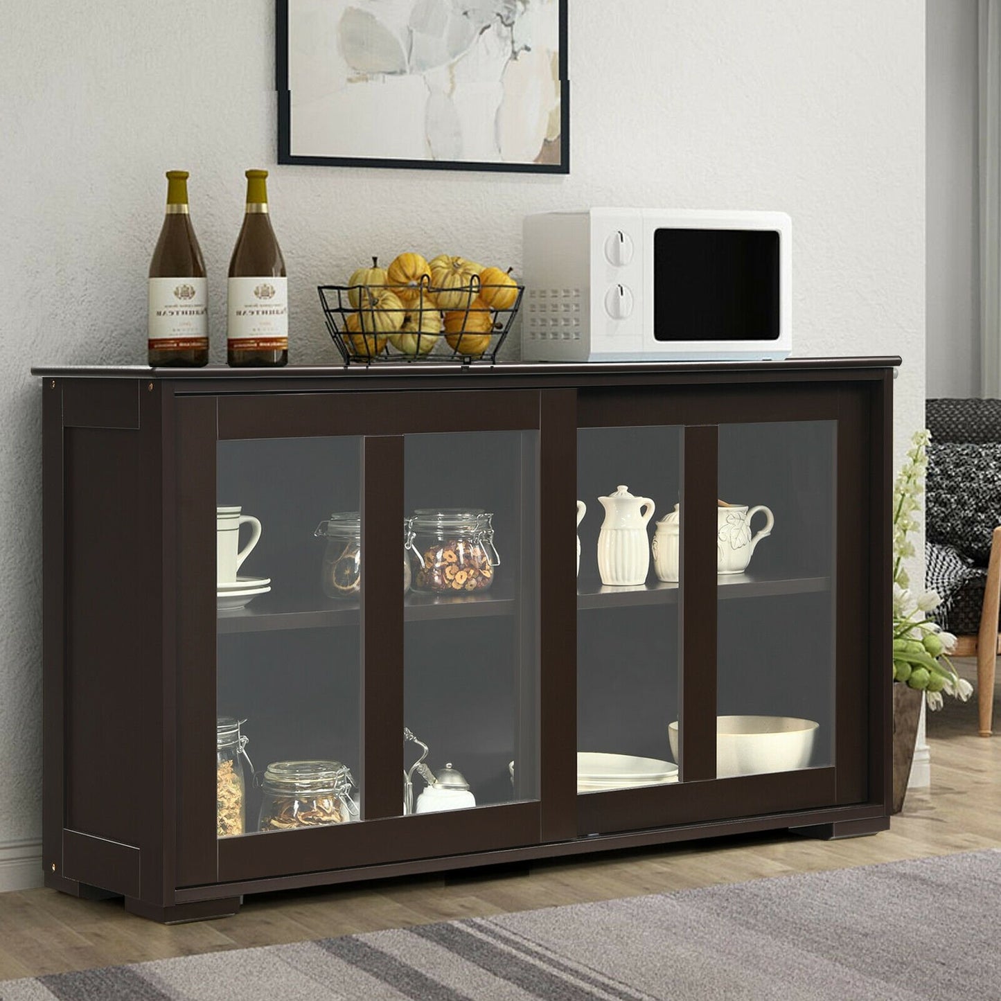 Sideboard Buffet Cupboard Storage Cabinet with Sliding Door, Brown Sideboards Cabinets & Buffets   at Gallery Canada