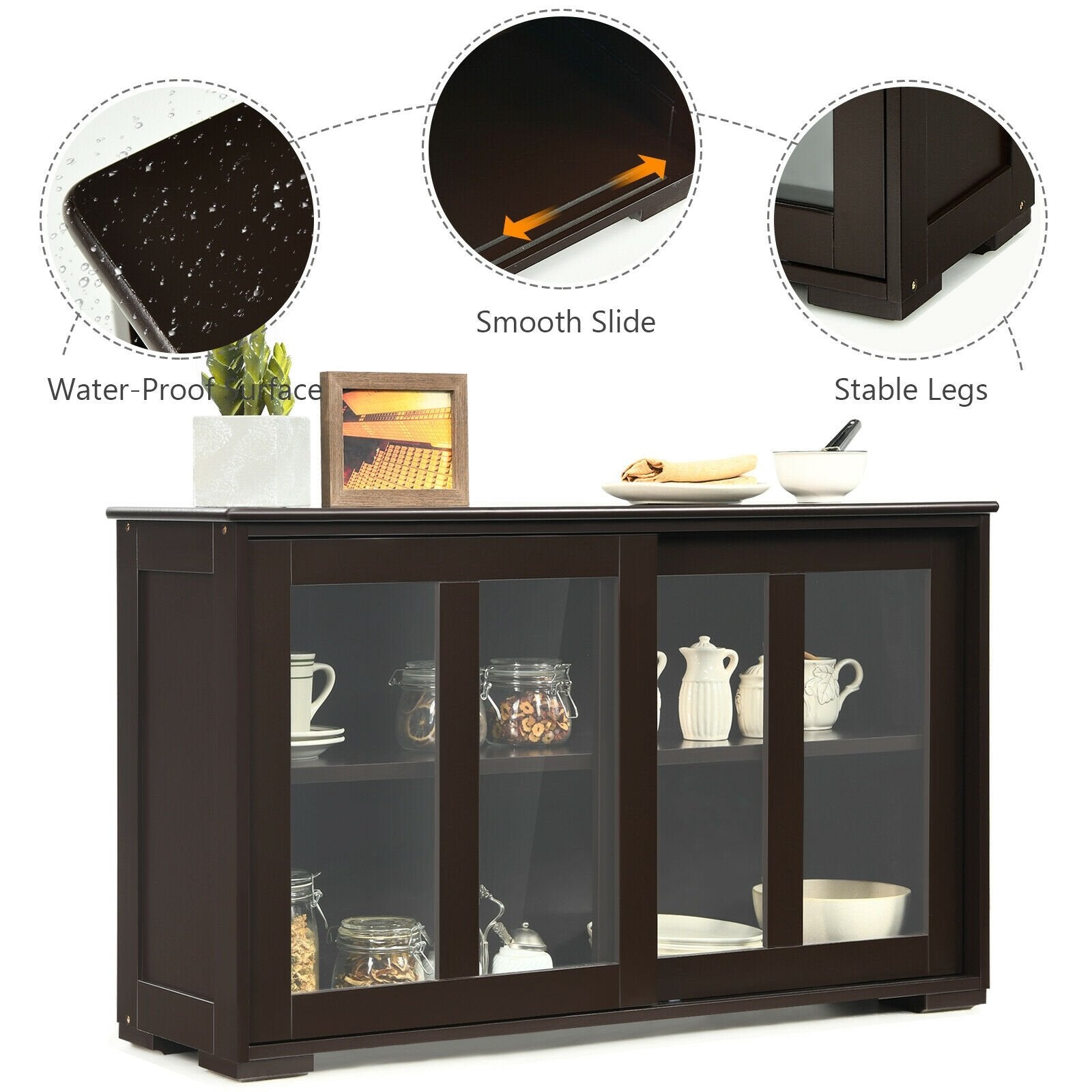 Sideboard Buffet Cupboard Storage Cabinet with Sliding Door, Brown Sideboards Cabinets & Buffets   at Gallery Canada