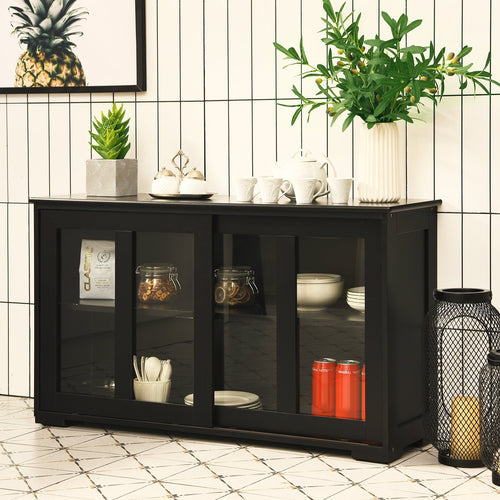 Kitchen Storage Cabinet with Glass Sliding Door, Black