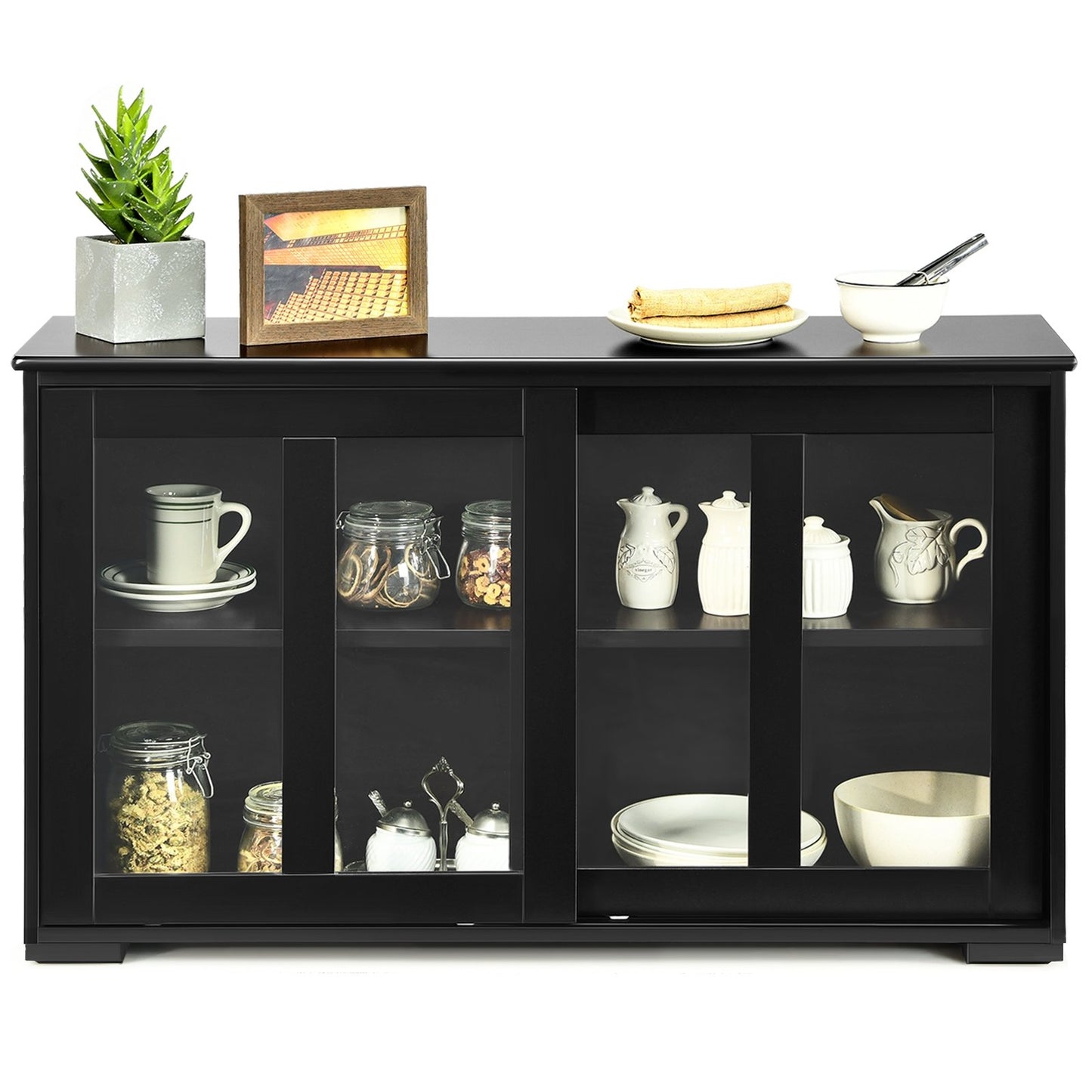 Kitchen Storage Cabinet with Glass Sliding Door, Black Sideboards Cabinets & Buffets   at Gallery Canada