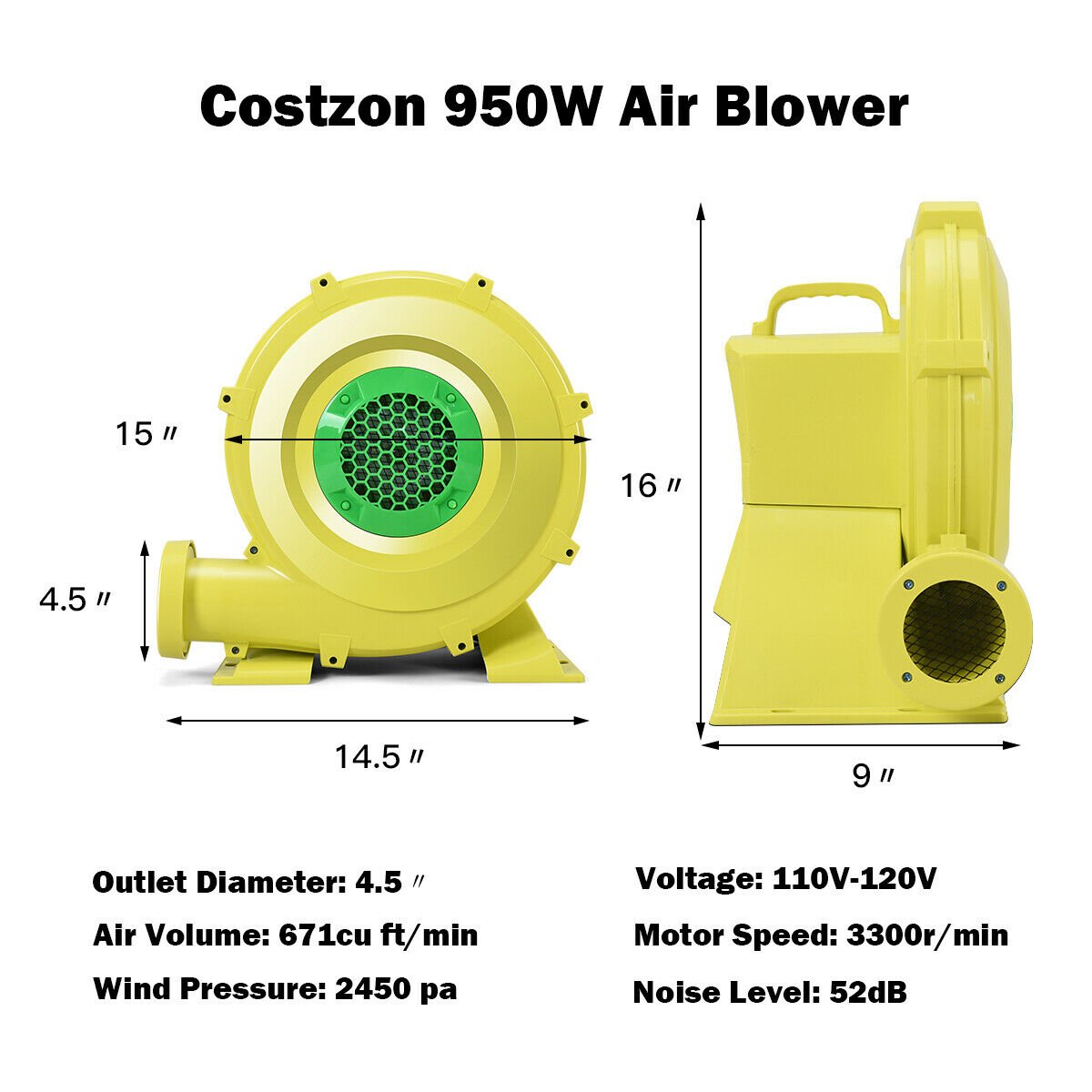 950 W 1.25 HP Air Blower Pump Fan for Inflatable Bounce House Air Blowers   at Gallery Canada