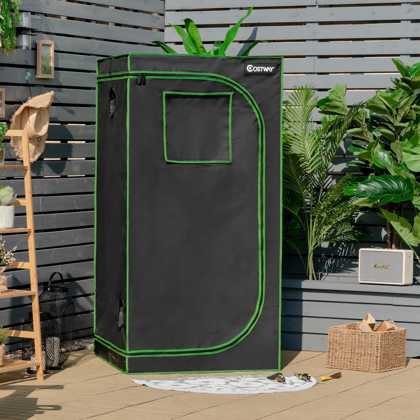 32 x 32 x 63 Inch Mylar Hydroponic Grow Tent with Observation Window and Floor Tray, Black - Gallery Canada