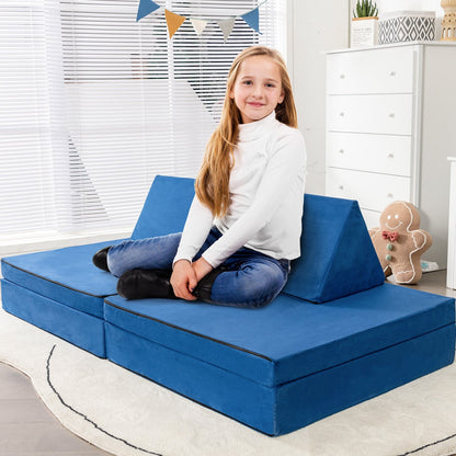 4-Piece Convertible Kids Couch Set with 2 Folding Mats, Blue - Gallery Canada