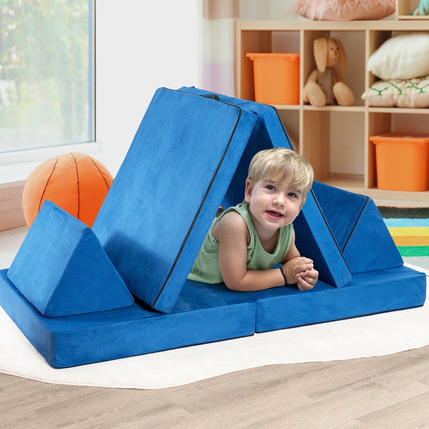 4-Piece Convertible Kids Couch Set with 2 Folding Mats, Blue Kids Chairs & Seating   at Gallery Canada