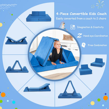 4-Piece Convertible Kids Couch Set with 2 Folding Mats, Blue - Gallery Canada