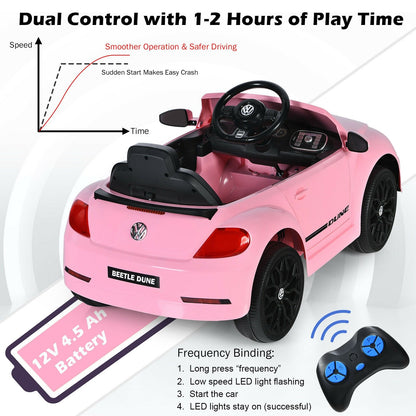 Volkswagen Beetle Kids Electric Ride On Car with Remote Control, Pink - Gallery Canada