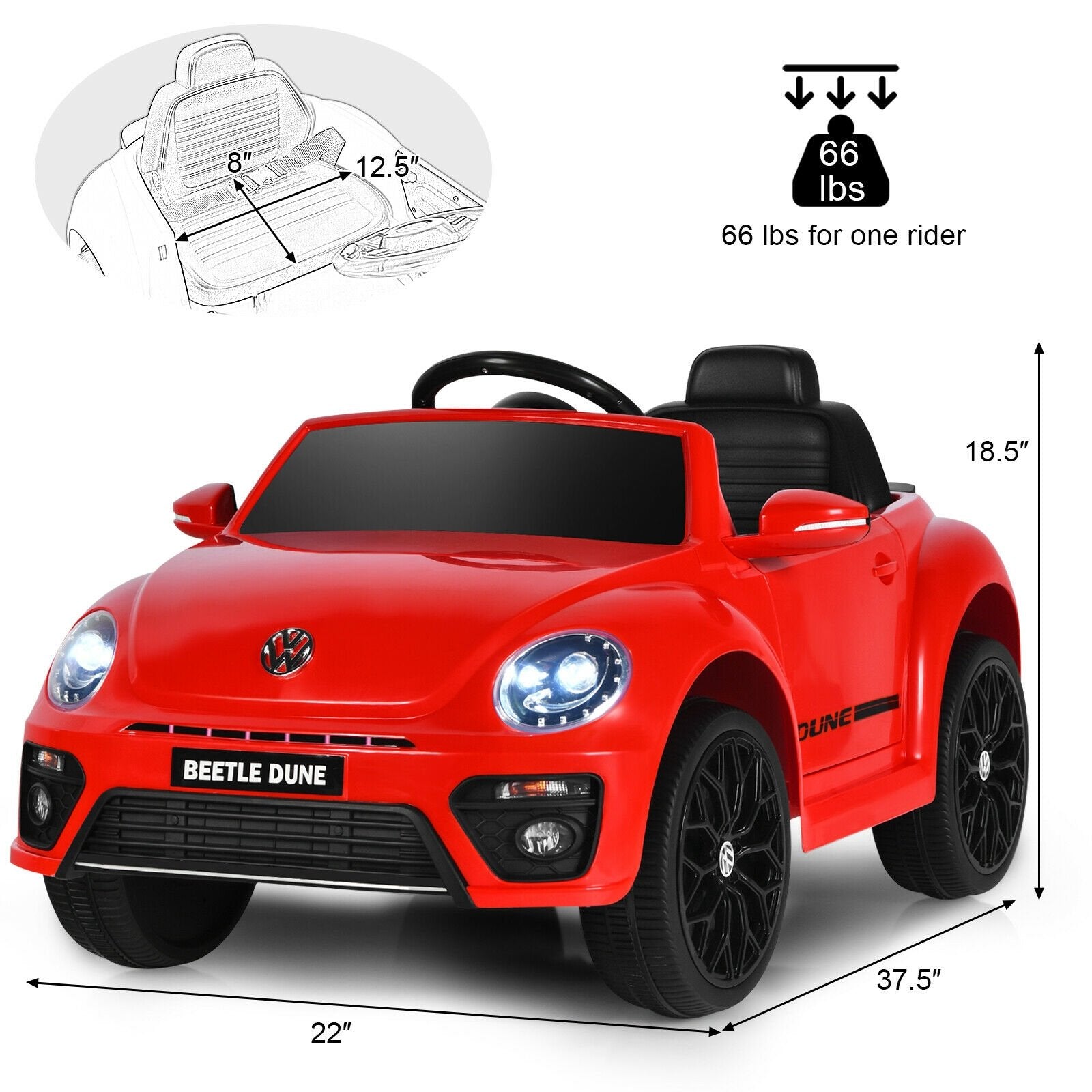 Volkswagen Beetle Kids Electric Ride On Car with Remote Control, Red Powered Ride On Toys   at Gallery Canada