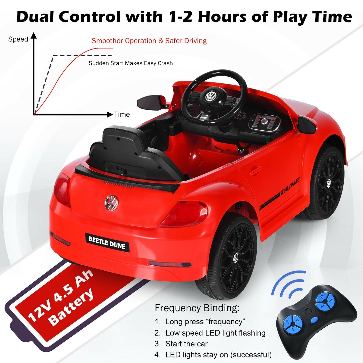 Volkswagen Beetle Kids Electric Ride On Car with Remote Control, Red Powered Ride On Toys   at Gallery Canada