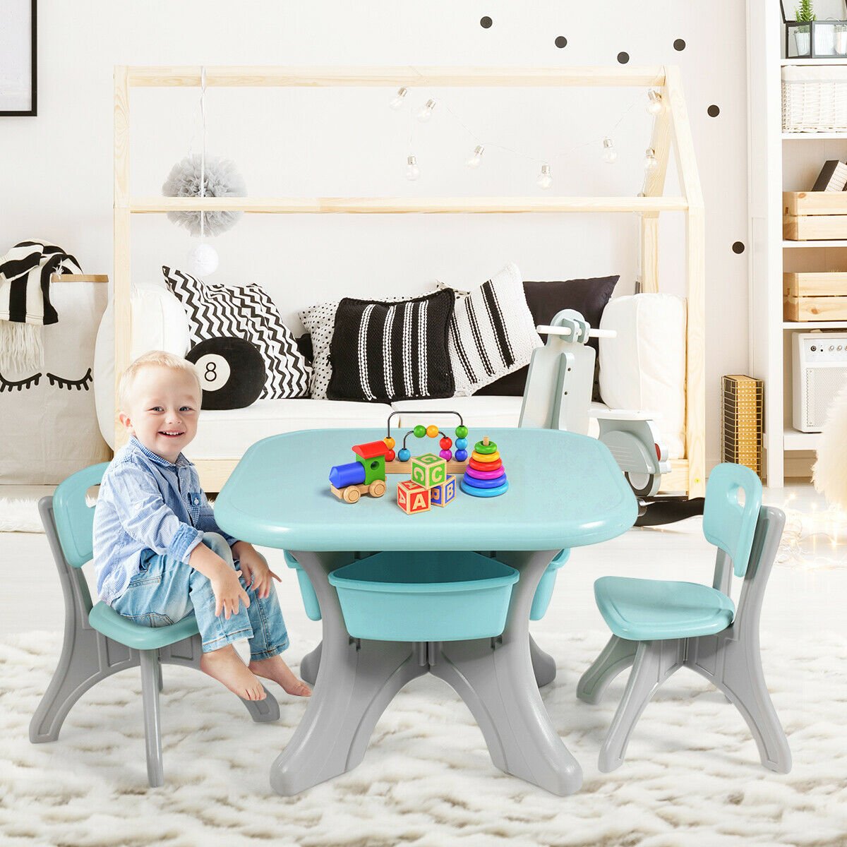 Children Kids Activity Table & Chair Set Play Furniture W/Storage, Blue Kids Table & Chair Sets   at Gallery Canada