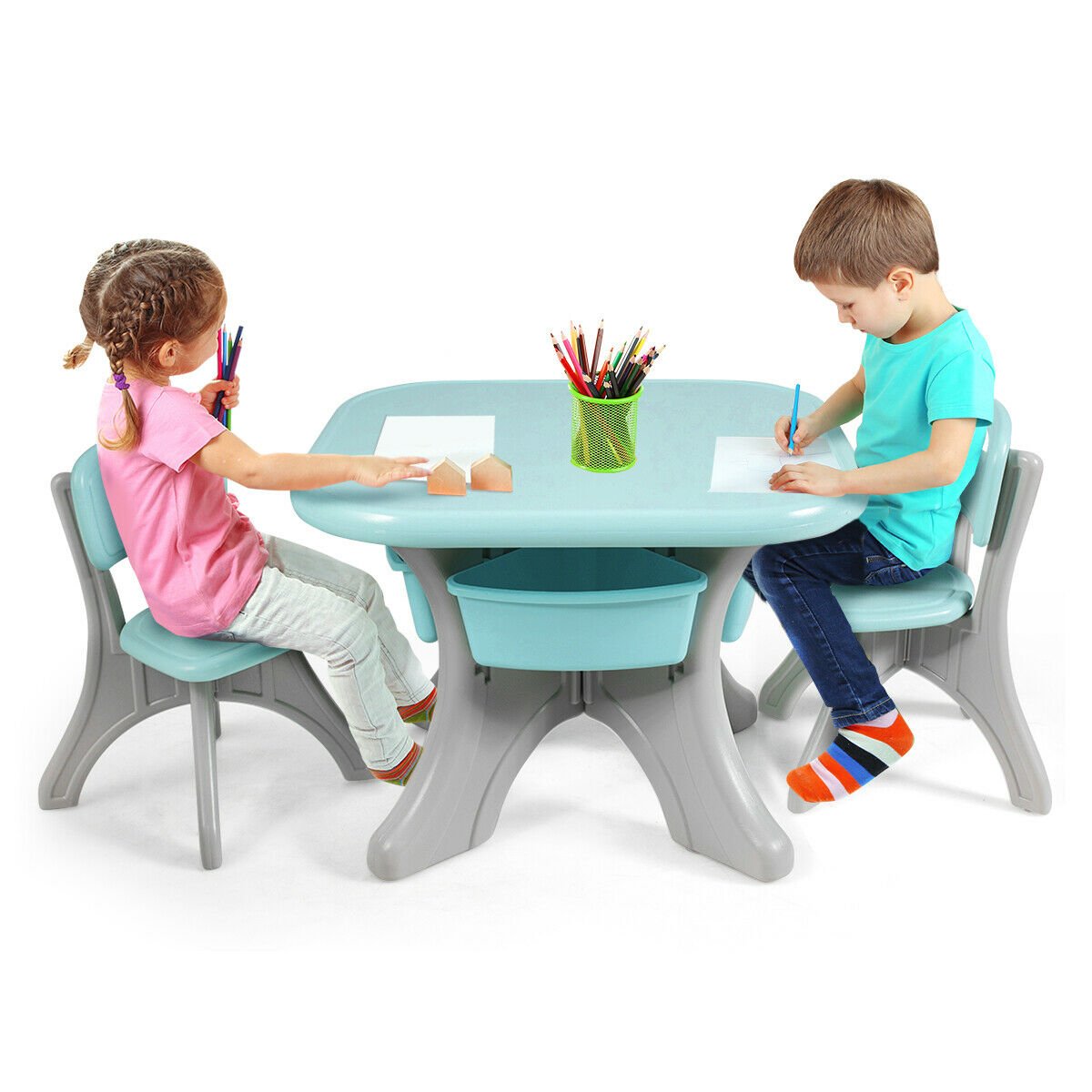 Children Kids Activity Table & Chair Set Play Furniture W/Storage, Blue Kids Table & Chair Sets   at Gallery Canada