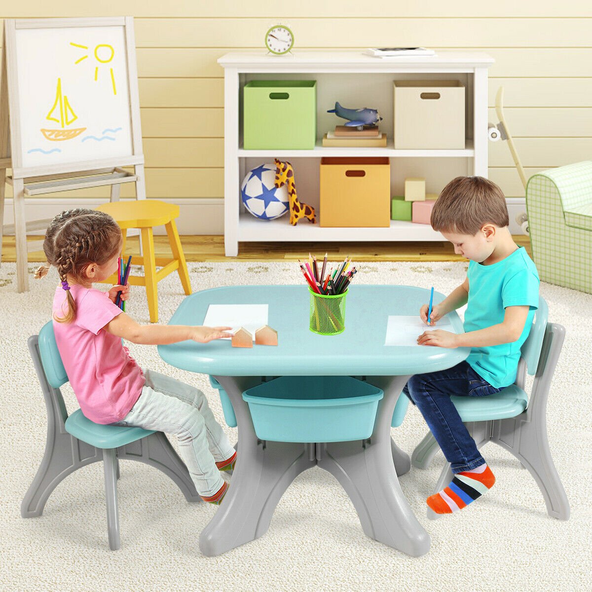 Children Kids Activity Table & Chair Set Play Furniture W/Storage, Blue Kids Table & Chair Sets   at Gallery Canada