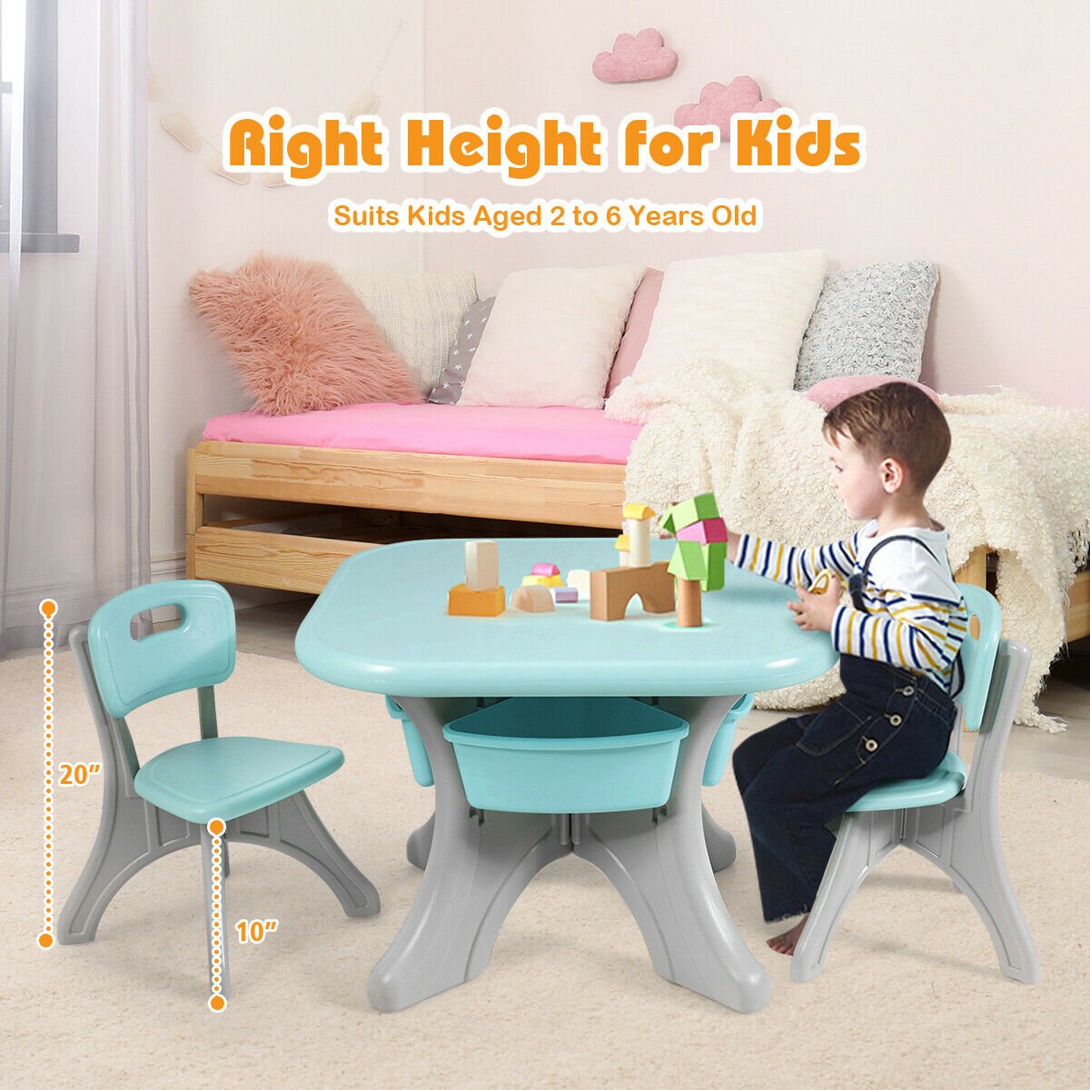 Children Kids Activity Table & Chair Set Play Furniture W/Storage, Blue Kids Table & Chair Sets   at Gallery Canada