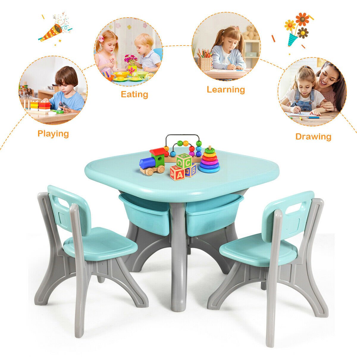 Children Kids Activity Table & Chair Set Play Furniture W/Storage, Blue - Gallery Canada