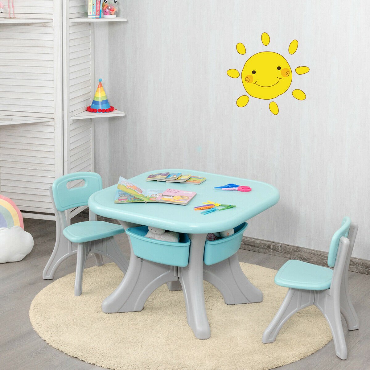 Children Kids Activity Table & Chair Set Play Furniture W/Storage, Blue Kids Table & Chair Sets   at Gallery Canada