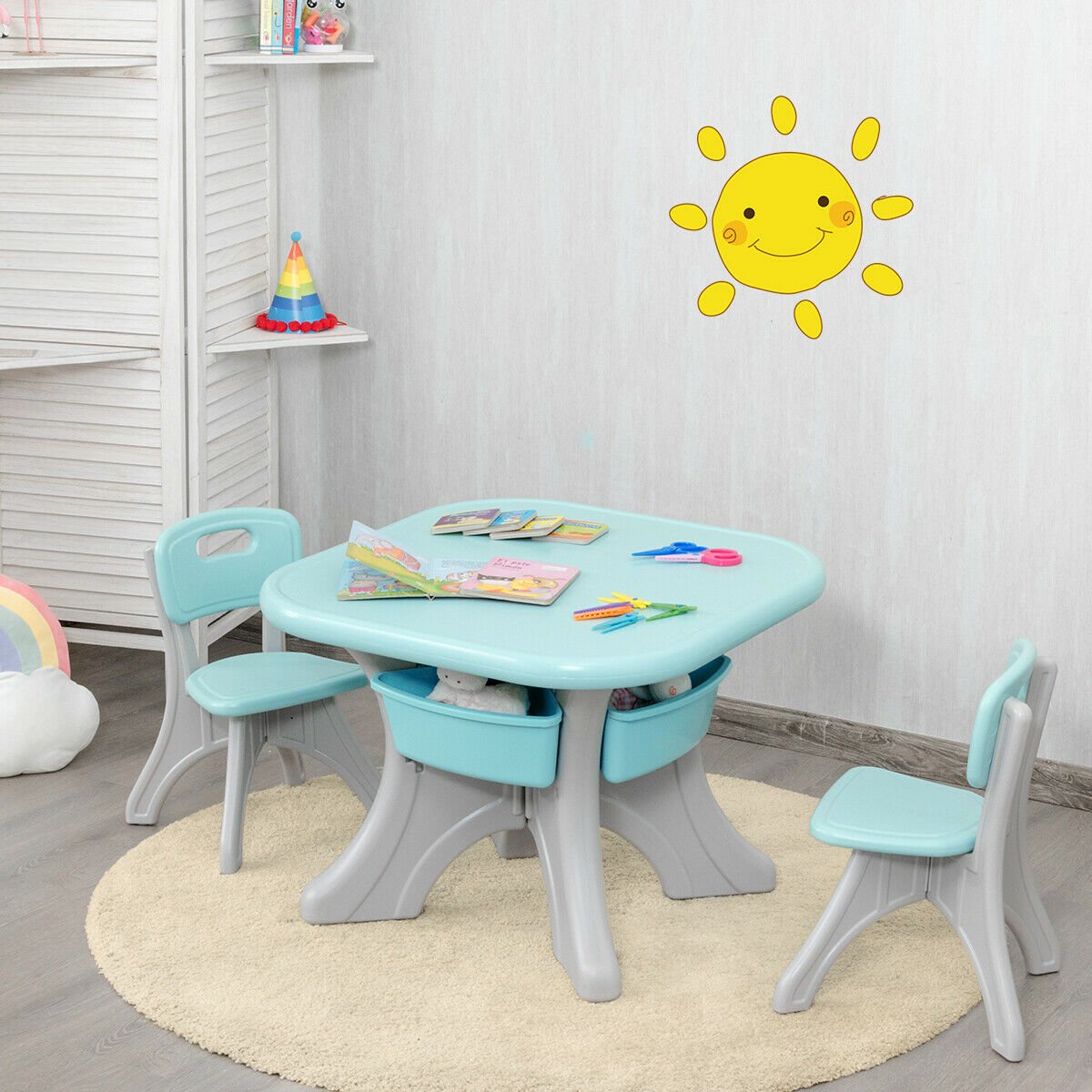 Children Kids Activity Table & Chair Set Play Furniture W/Storage, Blue - Gallery Canada
