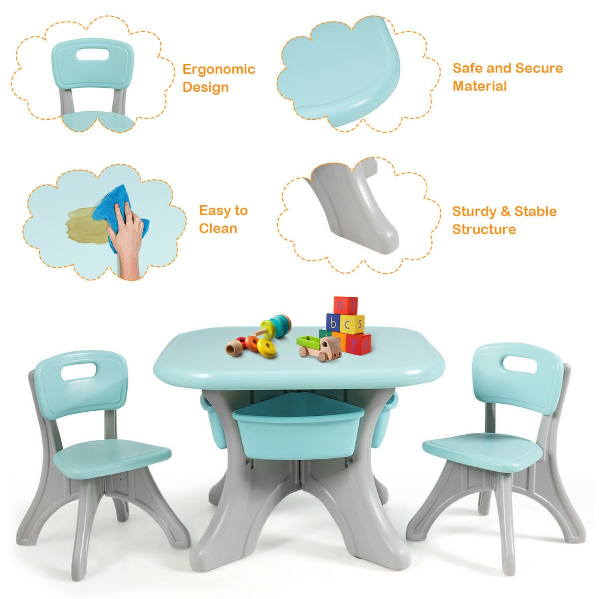 Children Kids Activity Table & Chair Set Play Furniture W/Storage, Blue Kids Table & Chair Sets   at Gallery Canada