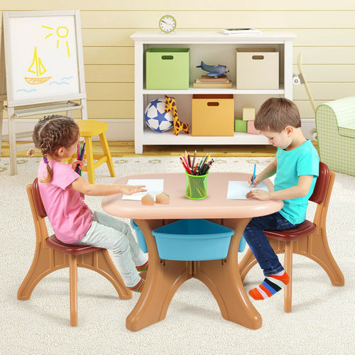 Kids Activity Table & Chair Set Play Furniture with Storage, Brown