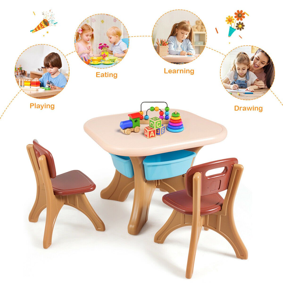 Kids Activity Table & Chair Set Play Furniture with Storage, Brown Kids Table & Chair Sets   at Gallery Canada